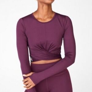 Fabletics Women's Long Sleeve Purple Front Twist Cropped Athletic Top Size‎ XXL